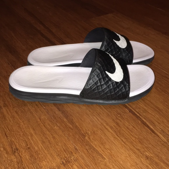 white black nike slides